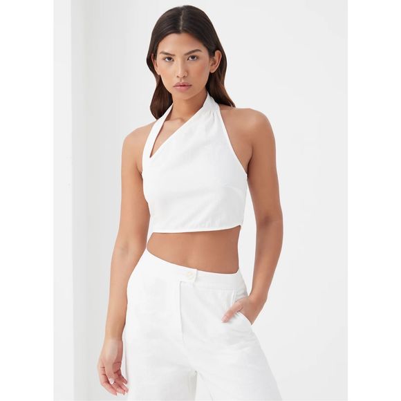 Tops - 4th & Reckless WHITE HALTERNECK LINEN CROP TOP - SUZANNE NWOT sz L